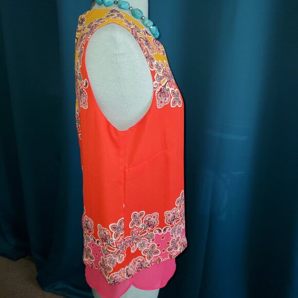 Rose & Olive Orange & Pink Floral Sheer Blouse - M - Picture 3 of 7